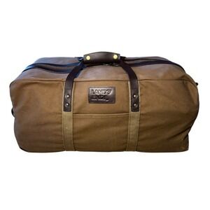 Lands End Waxed Canvas Duffle Bag Brown Heavy Duty Travel Vacation Gym